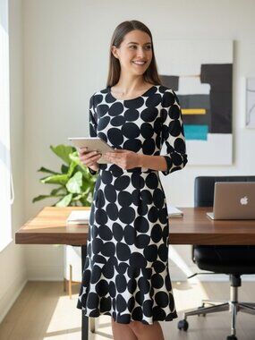 🖤 Black & White Polka Dot Maxi Dress – Elegant Flare Dress – Large Print Statem